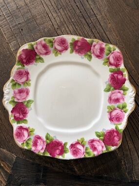 Royal Albert Pink Rose Border Square Plate with Gold Trim